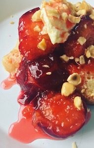 Black Plums & Apricot Syrup w Toasted Crumpet Breakfast or Dessert