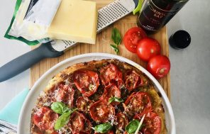 Tomato and Basil Pesto Tarte Tatin - Jax Hamilton Cooks